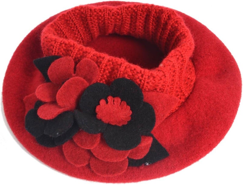 VECRY Lady French Beret 100% Wool Beret Floral Dress Beanie Winter Hat - Image 2